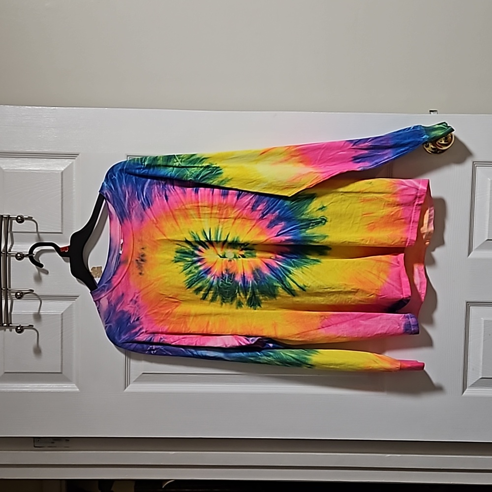Tie Dye Shirt Long Sleeve Cotton Rainbow Spiral Multicolor Size L